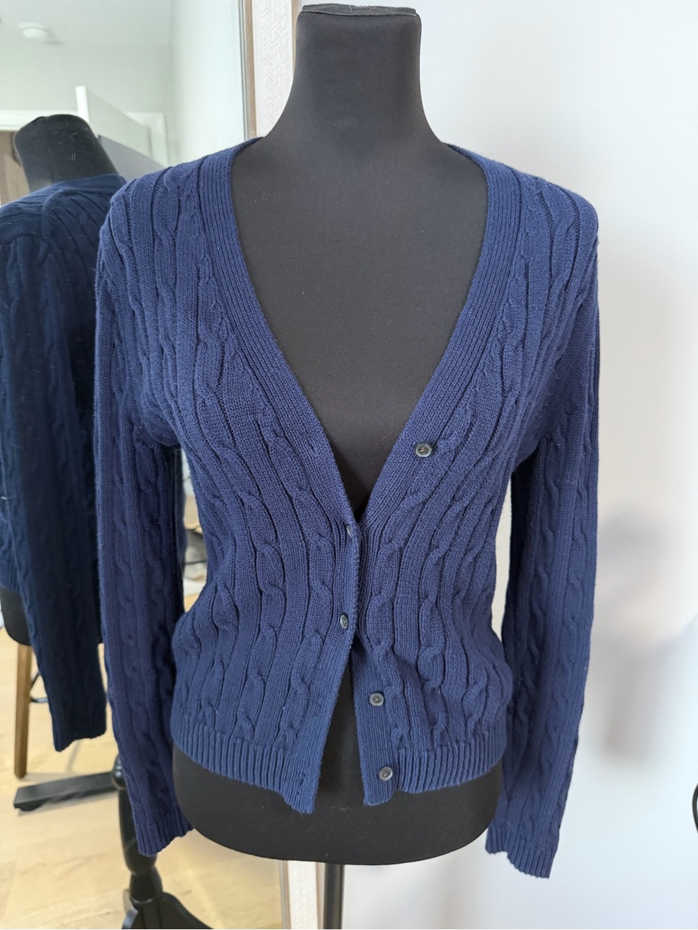 GAP Navy Cable Knit V-Neck Cardigan